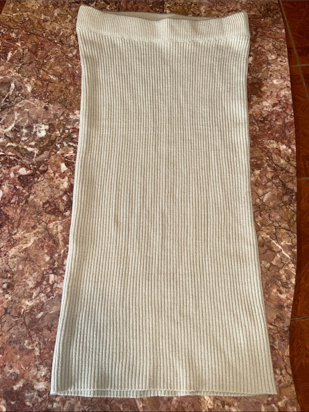 Mustard Seed Cream Ribbed Knit Pencil Skirt